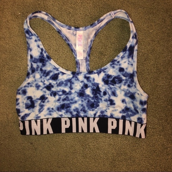 Victoria’s Secret PINK Blue Tie Dye Logo Racerback Bra Size Small - Picture 5 of 5
